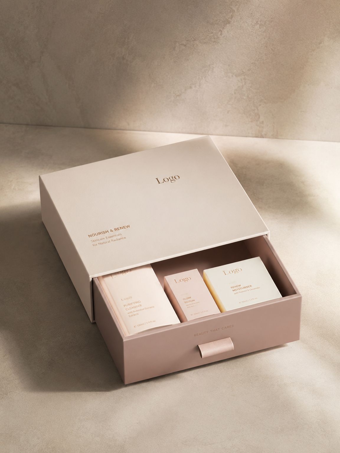 Lumen Skincare modular packaging with foam insert