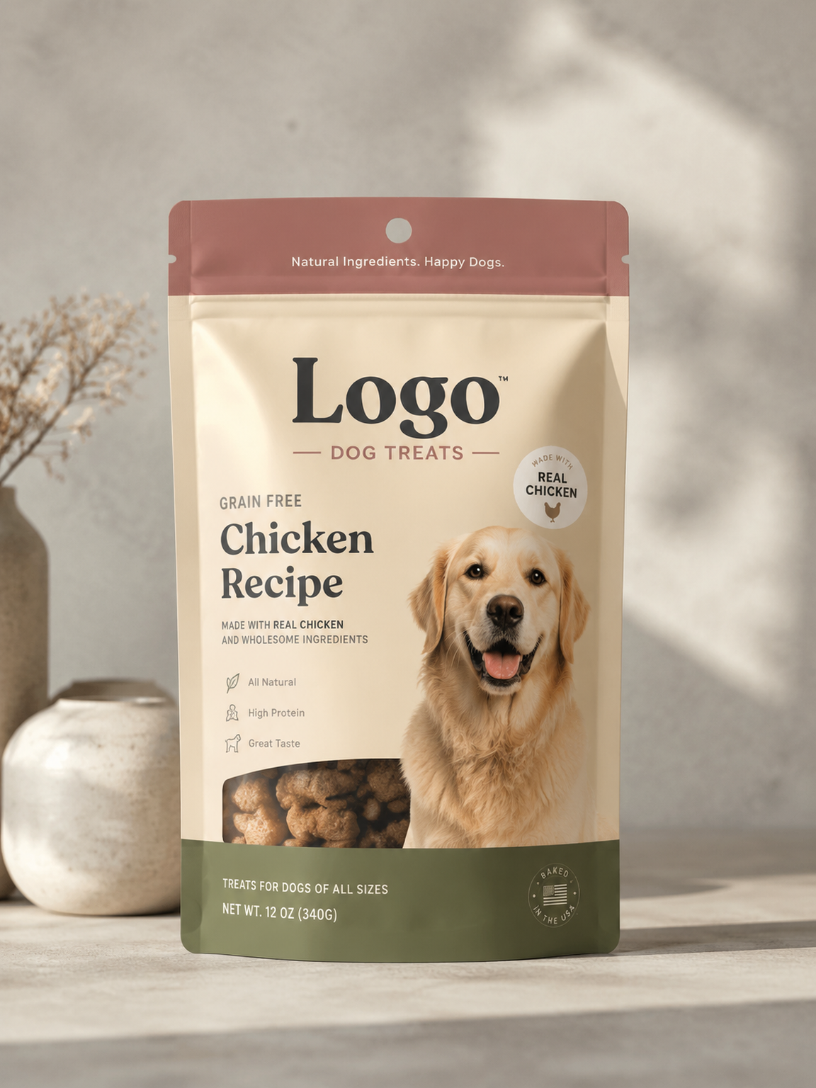 Custom die-cut handle paper bags with no hardware for trade shows